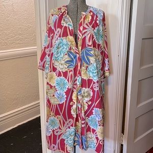 60s/70s Vintage June Moon Red Tropical Floral House Dress, size 16